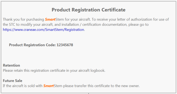 product registration card example